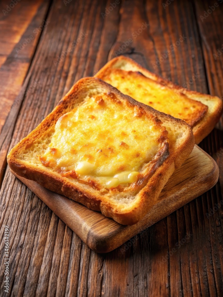 Toasted bread with golden-brown crust and melted cheese glistening on its surface