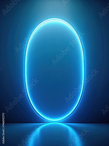 Obraz na płótnie Glowing Blue Oval Shape Minimalist Abstract Art Illumination Modern Wallpaper w salonie