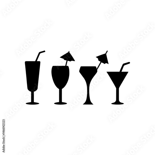Cocktail drinks vector silhouette illustration for bar menu and summer party design