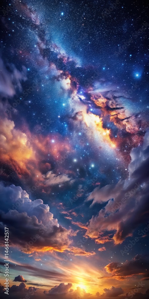 Dramatic sky with dark clouds and stars