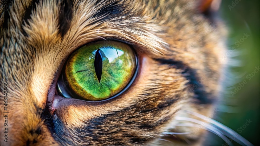 Close-up shot of a tabby tortoiseshell cat's eye