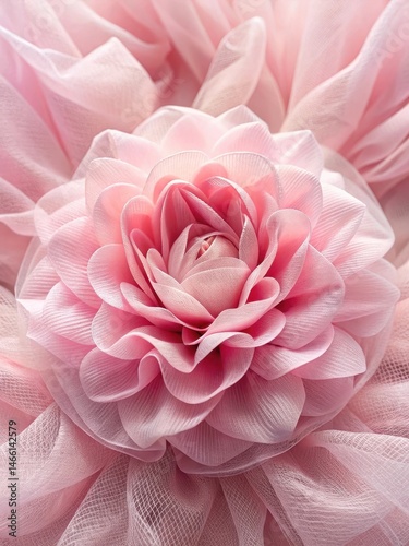 Obraz na płótnie Delicate pink tulle petals forming a lush flower shape with intricate layers and soft folds w salonie