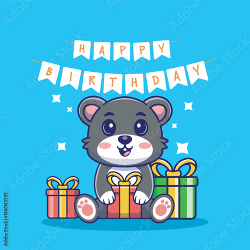 Illustration vector grapich of a mouse holding a giftbox perfect for character design 