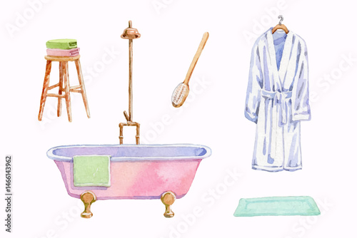 Watercolor bathroom elements collection