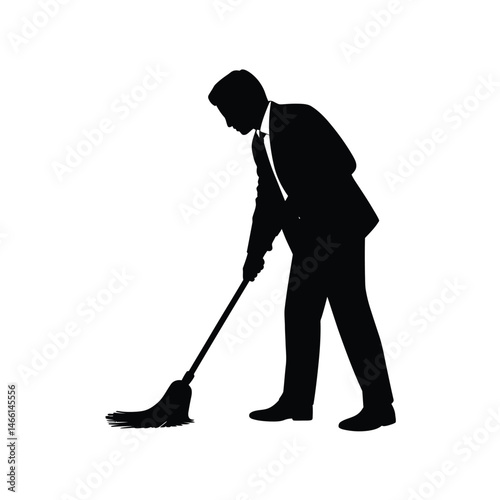 Businessman Mopping Floor Silhouette Cleaning Service Graphic
