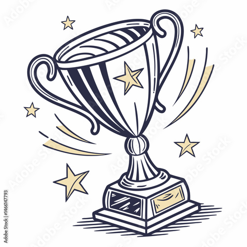 Elegant trophy cup icon with gold accents and star highlights