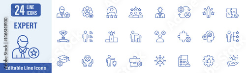 Expert icon set. Contains icons as specialist, knowledge, skills, expertise, advice and more. Vector illustration.