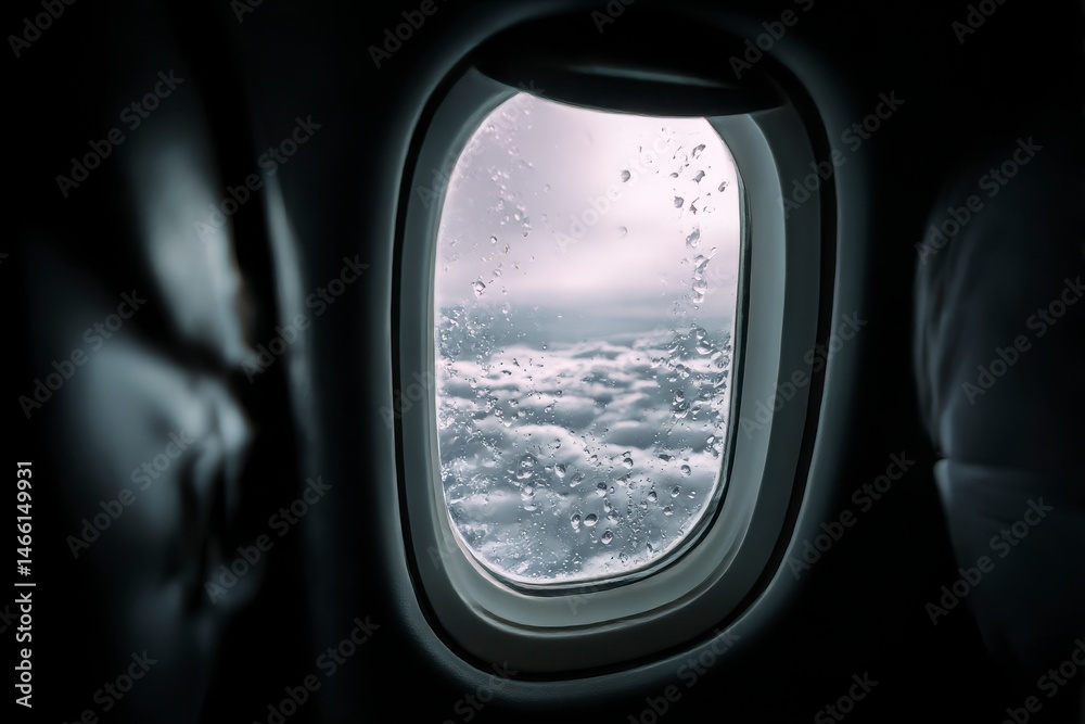 Airplane windows, view from inside cabin with grey sidewall Airplane windows, view from inside cabin with grey sidewall