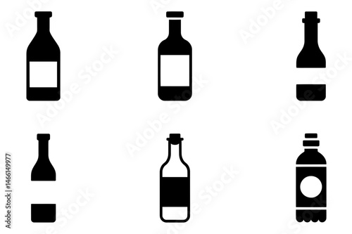 Wine bottle vector set silhouette drink alcohol bar