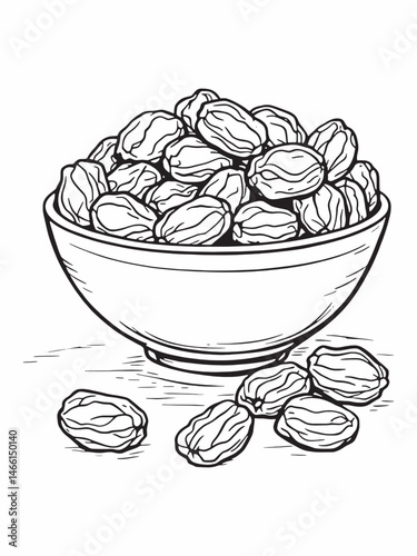 dried dates in a bowl minimalist line art design.eps