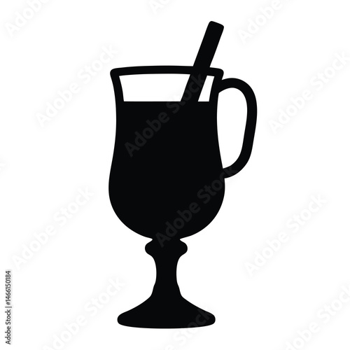 mulled wine vector silhouette icon, black and white illustration of drinks.