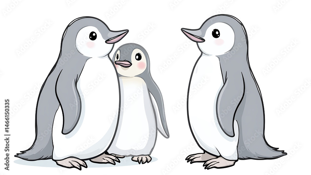 Naklejka premium Penguin bird clipart, realistic Antarctic illustration, isolated on white background PNG, high-resolution wildlife graphic, detailed black and white feathers, nature-inspired design element, charming