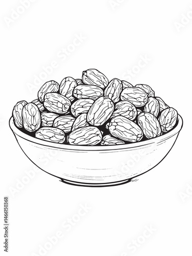 dried dates in a bowl simple line art drawing.eps