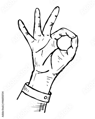 Hand making the OK gesture vector cartoon clip art hand drawn.