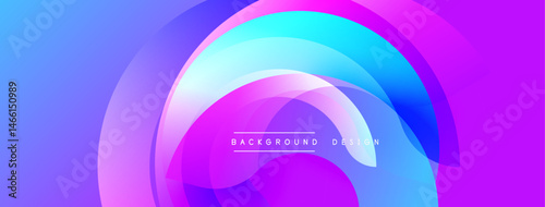 Abstract background features layered translucent arcs. Colors shift from blue, purple, pink, cyan. Text reads background design. Modern, vibrant aesthetic.