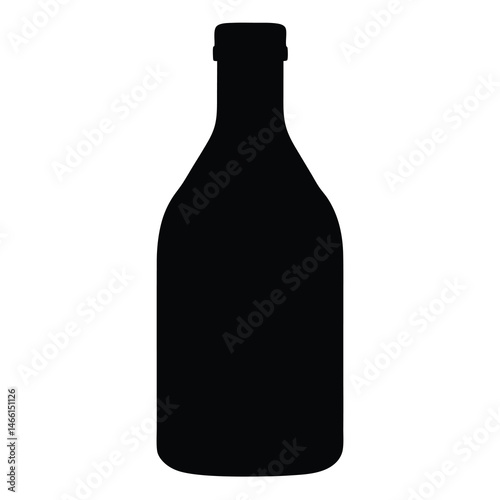 prosecco bottle vector silhouette icon, black and white illustration of drinks.