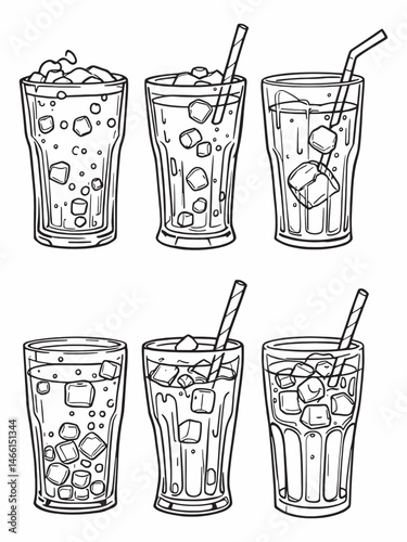 drink glass ice line art artistic cold beverage design.eps