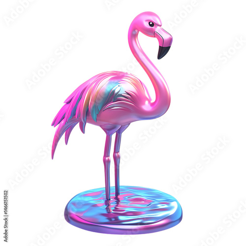 A Cartoon Flamingo Standing on One Leg Isolated on Transparent Background