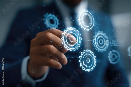 Business leader reviewing optimization cycles digital business process automation and strategic planning methodology