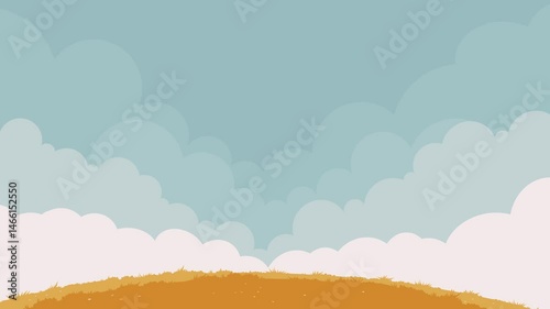 Abstract grass and cloudy blue sky looping cartoon animation background