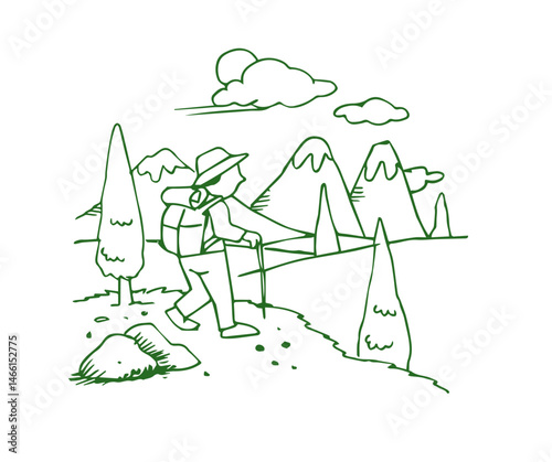 Mountain climber  hand drawn sketch vector illustration 