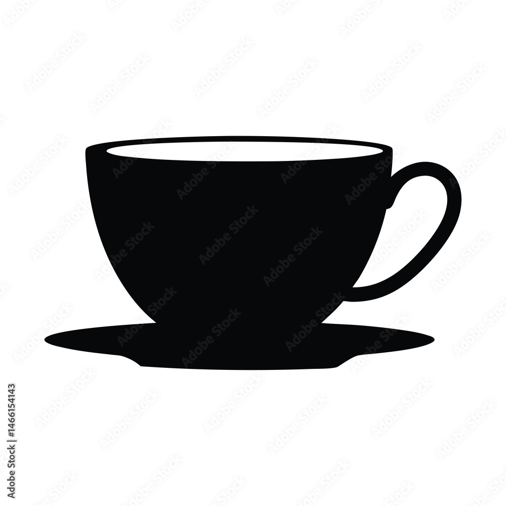 tea cup with saucer vector silhouette icon, black and white illustration of drinks. tea cup with saucer vector silhouette icon, black and white illustration of drinks.