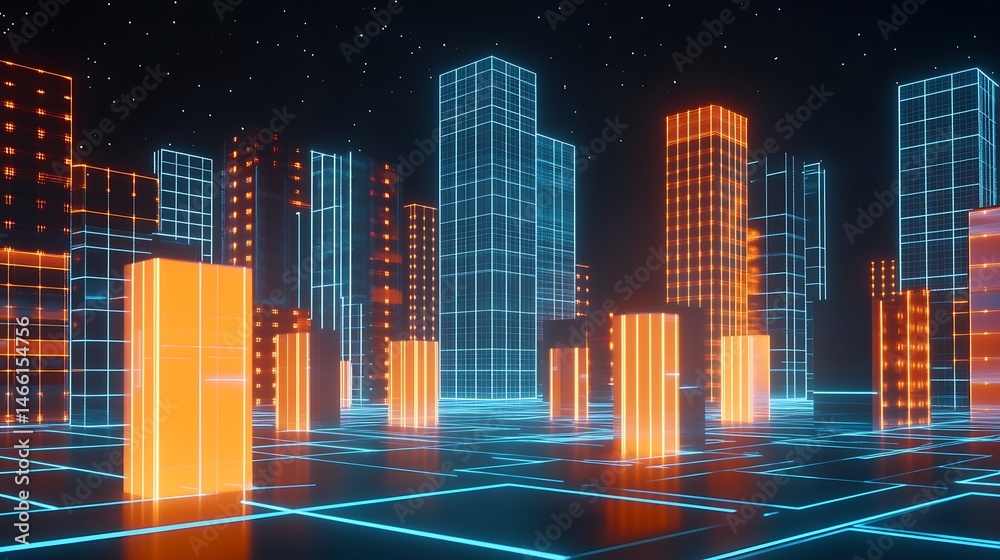 Obraz premium Futuristic city glowing with neon light