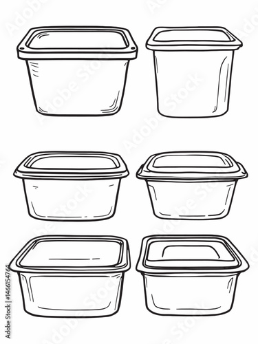 Empty food plastic container line art illustration.eps
