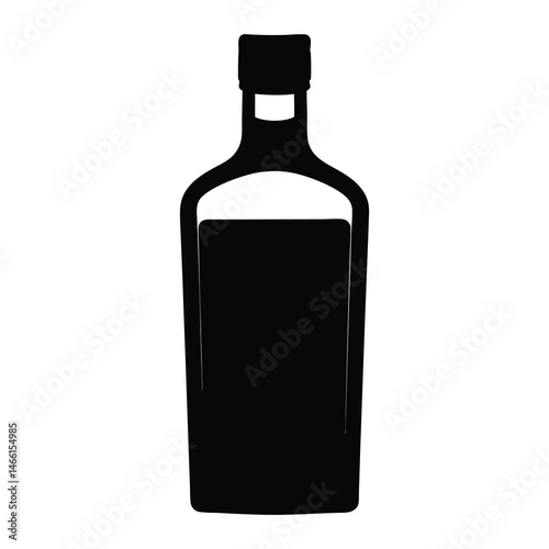 vodka bottle vector silhouette icon, black and white illustration of drinks.