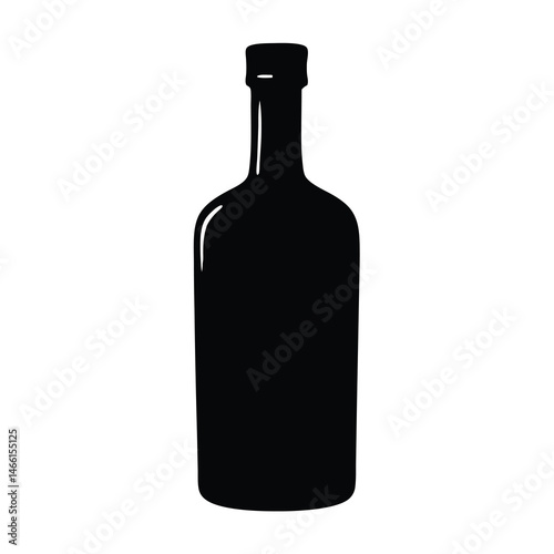 vodka bottle vector silhouette icon, black and white illustration of drinks.