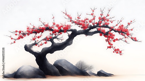 Plum blossom tree on rocks