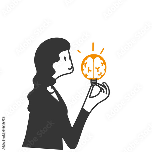 business woman holding brain light bulb illustration