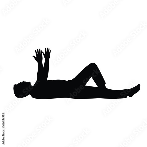 Silhouette of a Man Lying on His Side with Hands Raised