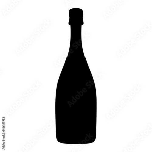 champagne bottle vector silhouette icon, black and white illustration of drinks.