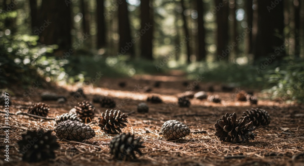 Fototapeta premium Forest Path Scattered with Pine Cones