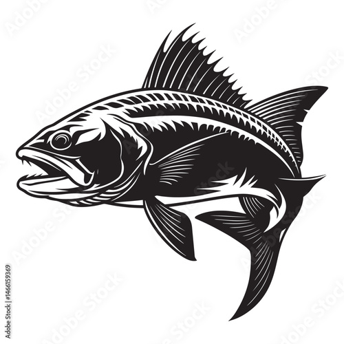 A fierce bullhead fish silhouette isolated vector, logo or poster Vector design element.