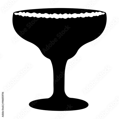margarita with salt rim vector silhouette icon, black and white illustration of drinks.