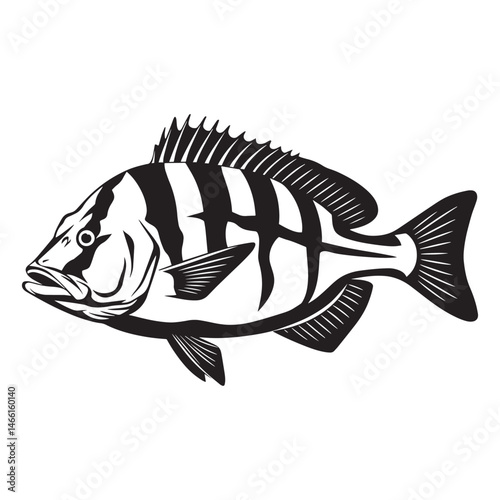A fierce bullhead fish silhouette isolated vector, logo or poster Vector design element.