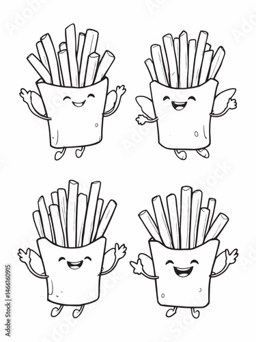 Flying potato fries simple line art drawing concept.eps
