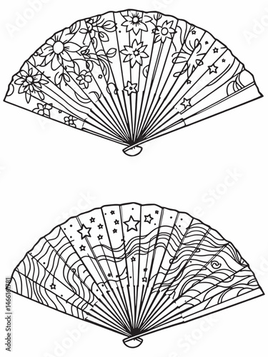 folding hand fan simple elegant line art illustration style.eps