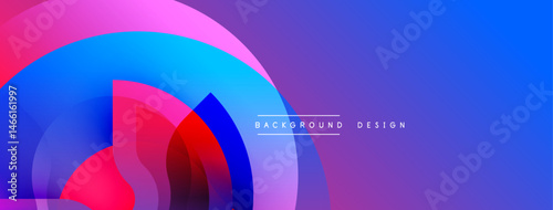 Abstract vibrant design features overlapping circles, gradients. Purple, blue, pink hues create modern visual impact. Text reads background design.