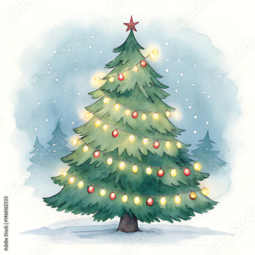 Enchanted Watercolor Clipart Christmas Trees Festive Lights & Winter Wonderland
