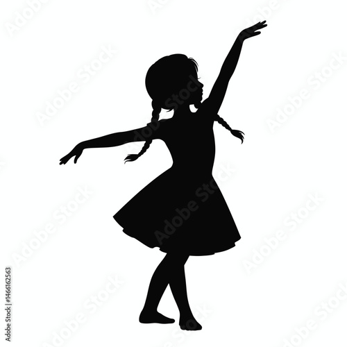Silhouette of a Little Girl Dancing Gracefully in a Dress