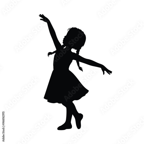 Silhouette of a Little Girl Dancing in a Dress