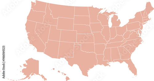 Pastel Pink United States Map with Subtle State Borders
