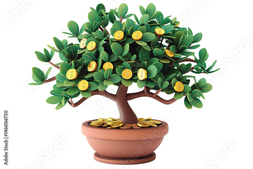 Money Tree: Wealth growing like leaves on a tree gold coins symbolize financial growth