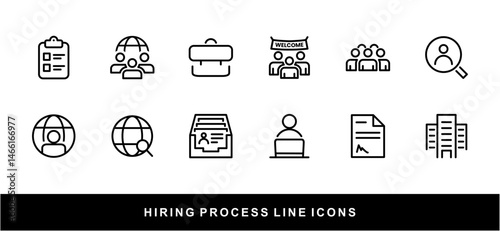 Hiring Process Line Icons. Recruitment, Job Application, Interview, Candidate Selection Vector Set