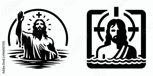 The Jesus Baptized. Christian Art Nativity Crucifix Divine Salvation. immersion holy anointment of messiah a sacred rite.