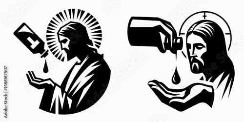 The Jesus Anointing with Oil. Christian Art Nativity Crucifix Divine Salvation. Christ consecration via scented fluid a holy empowerment ritual.