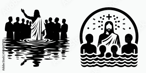 The Jesus Baptizing Others. Christian Art Nativity Crucifix Divine Salvation. Christs submersion act a religious practice for spiritual renewal and initiation.